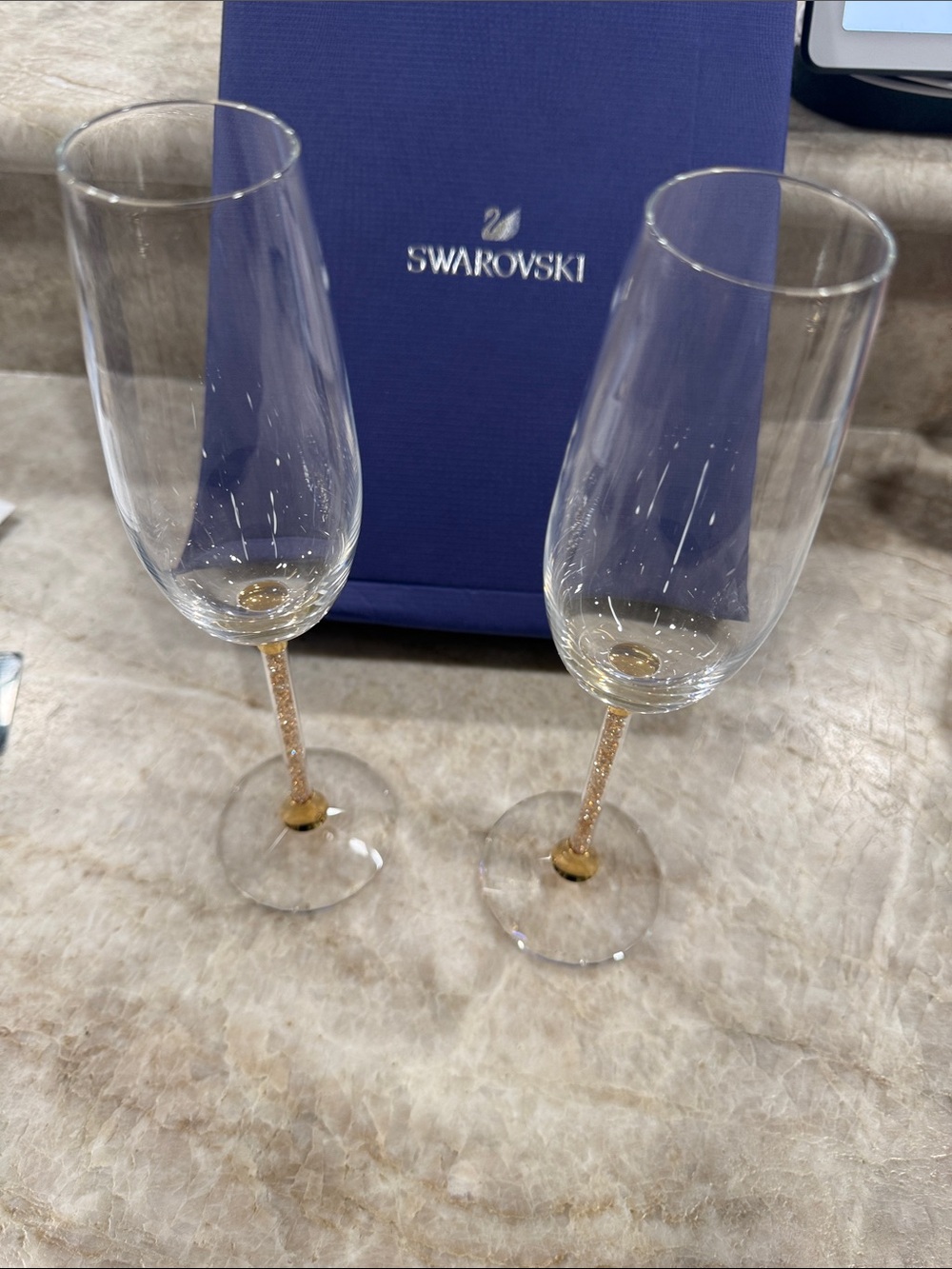 Swarovski Crystal Champagne Flutes with Gold Stems